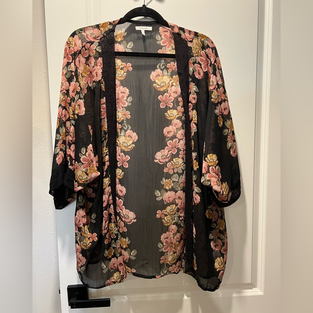 Maurices Black Floral Kimono
